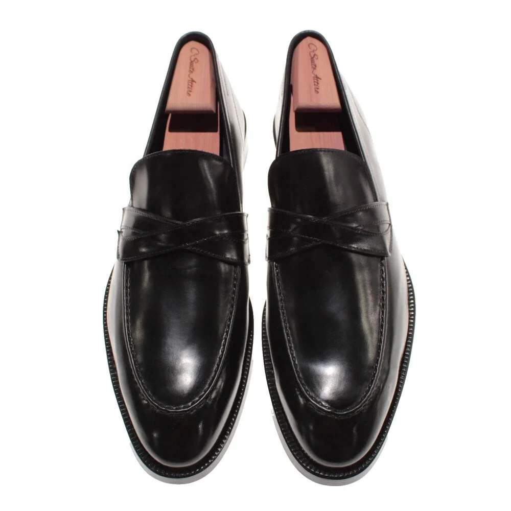 Di Bianco NWB Slip On Loafers Size 13 US in Black Leather Made in Italy